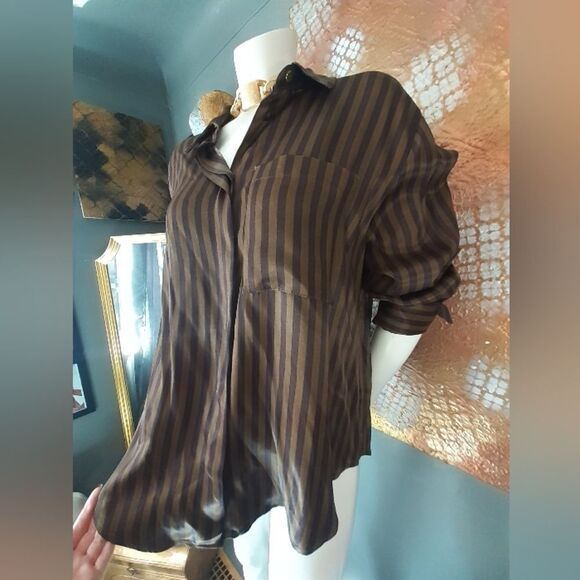 Zara Nwt Striped Satin Button Down Shirt - Picture 10 of 15